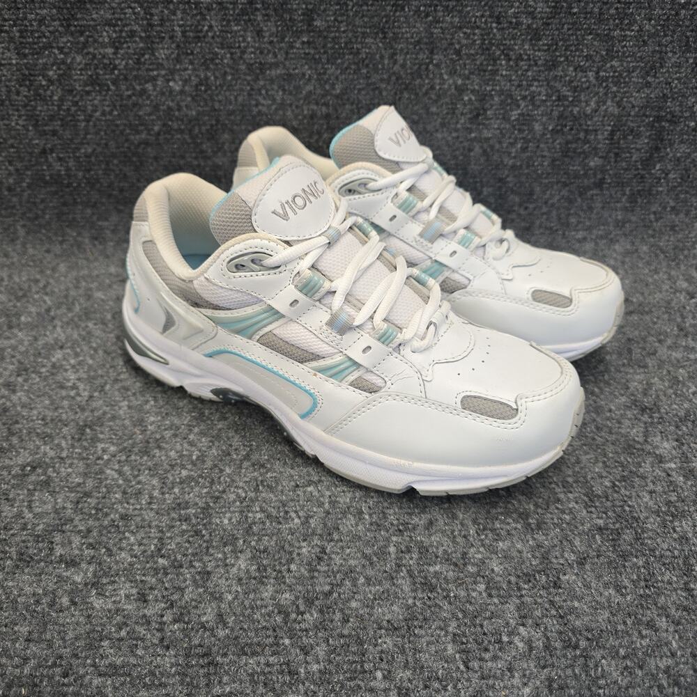 Vionic Walker Women's Sneaker Size 9 Wide White Blue Walking Shoe Orthopedic